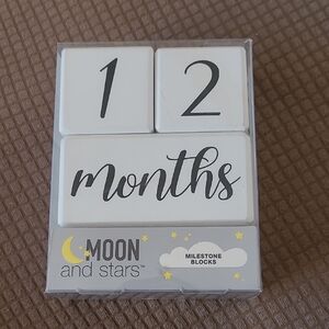 Moon and Stars Milestone Blocks - White & Gray "Months" Set
